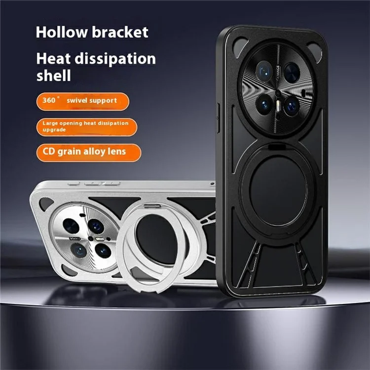 Pour Huawei Mate 70 Pro / Mate 70 Pro+ Étui avec Support Magnétique et Dissipation Thermique - Silicone + PC + Pare-chocs Métallique - Noir