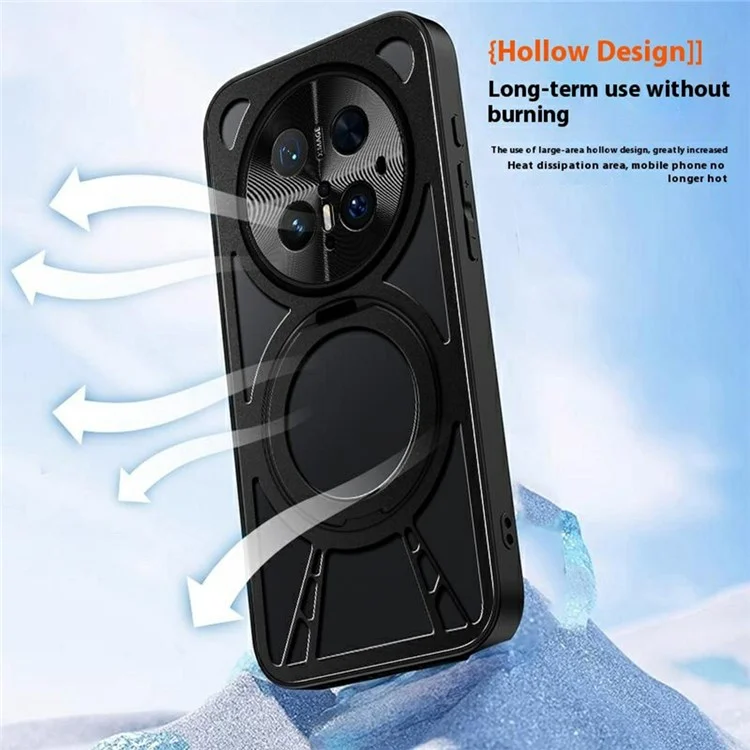 Pour Huawei Mate 70 Pro / Mate 70 Pro+ Étui avec Support Magnétique et Dissipation Thermique - Silicone + PC + Pare-chocs Métallique - Noir