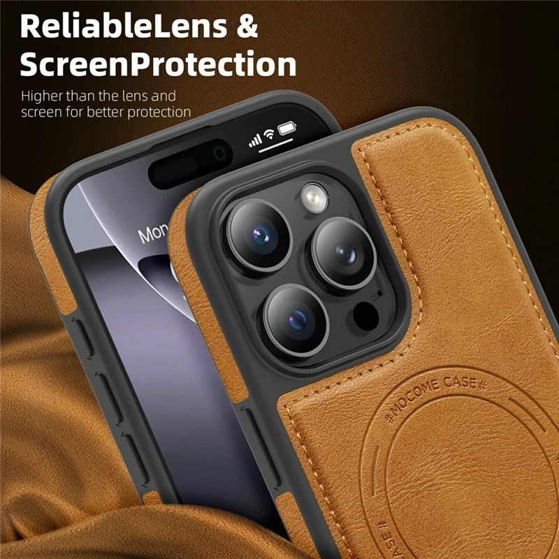 For iPhone 16 Pro Max Case Compatible with MagSafe Leather Back Phone Cover - Brown