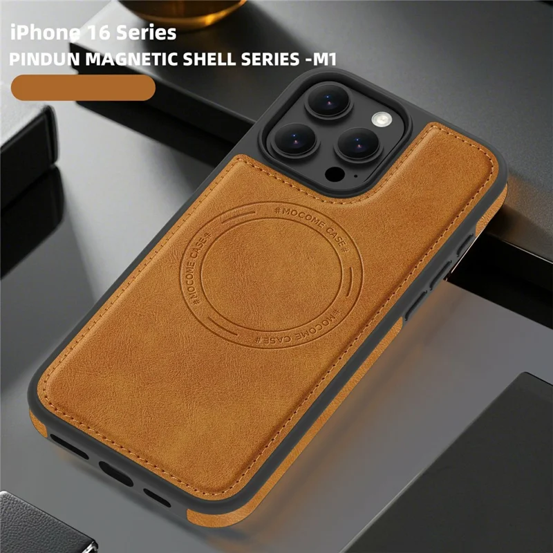 For iPhone 16 Pro Max Case Compatible with MagSafe Leather Back Phone Cover - Brown