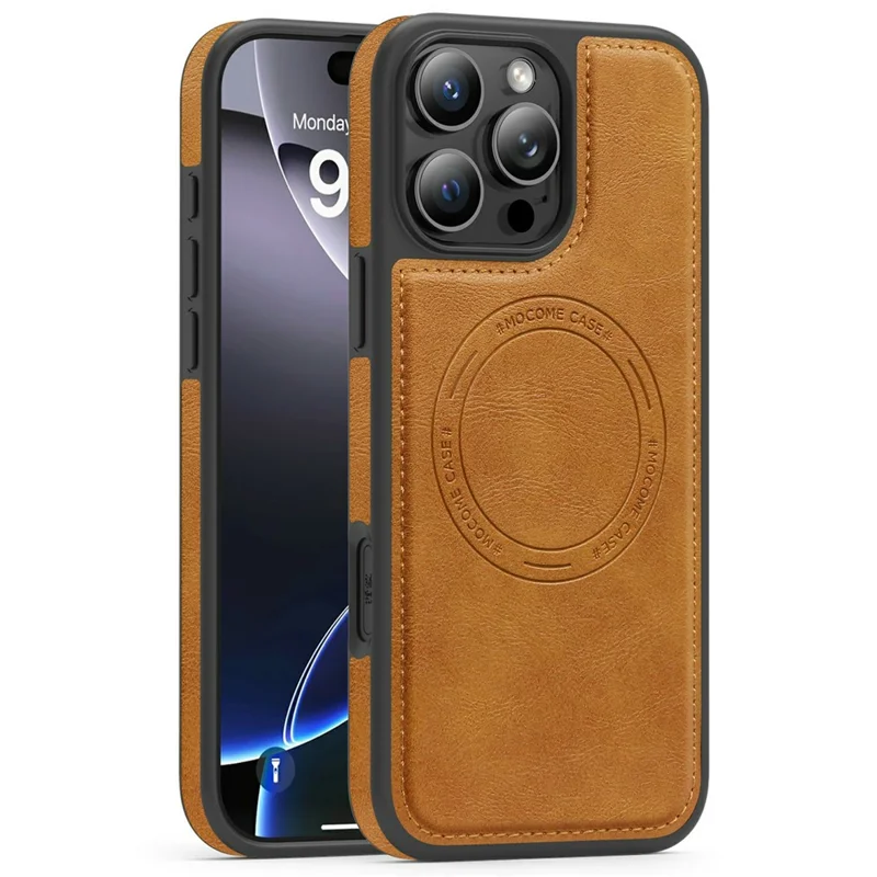 For iPhone 16 Pro Case Compatible with MagSafe Leather Back Phone Cover - Brown