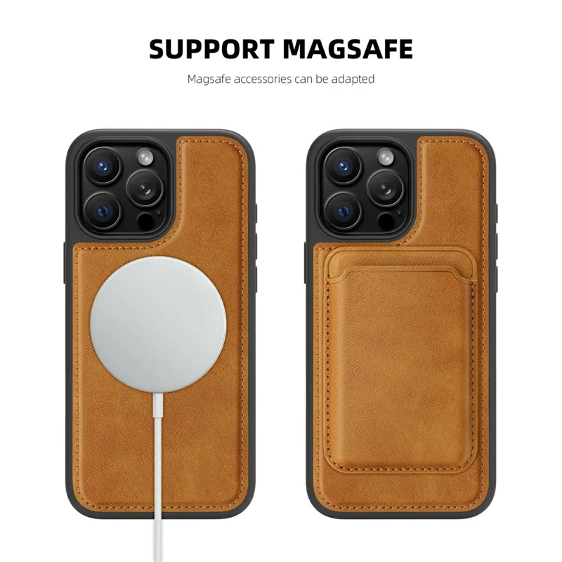For iPhone 16 Pro Case Compatible with MagSafe Leather Back Phone Cover - Brown