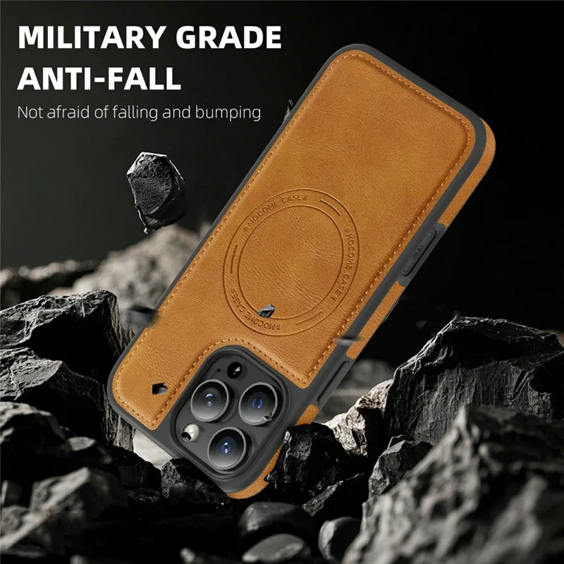 For iPhone 16 Pro Case Compatible with MagSafe Leather Back Phone Cover - Brown