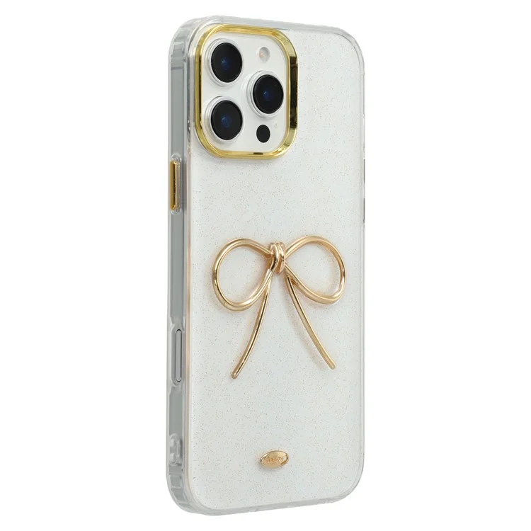 Étui iPhone 16 Pro Max Design Nœud Doré Époxy TPU + PC Coque Arrière de Téléphone