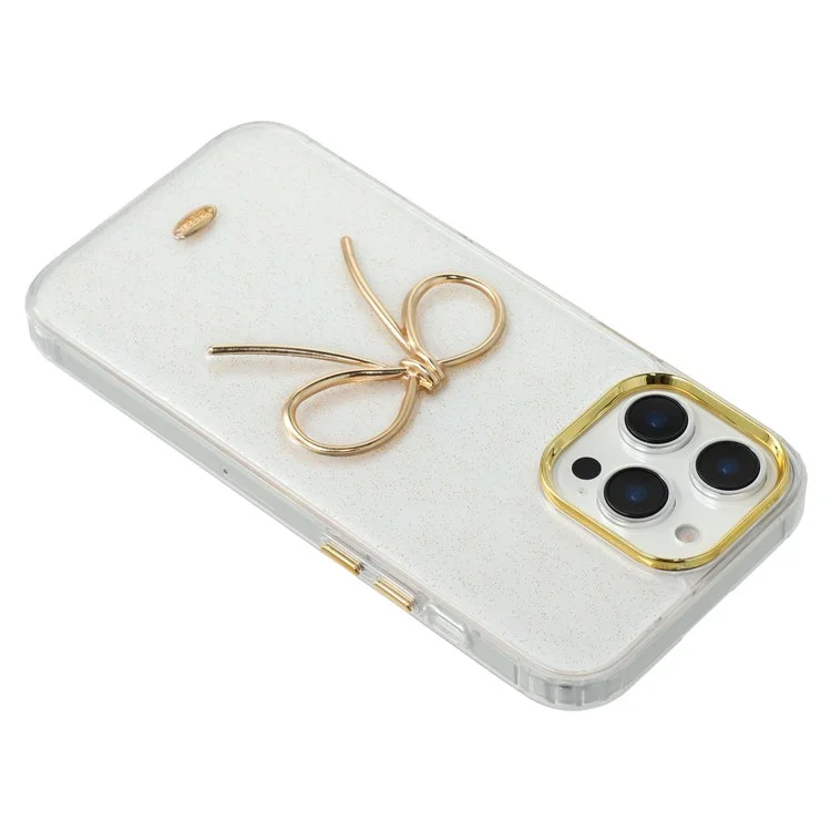 Étui iPhone 16 Pro Max Design Nœud Doré Époxy TPU + PC Coque Arrière de Téléphone