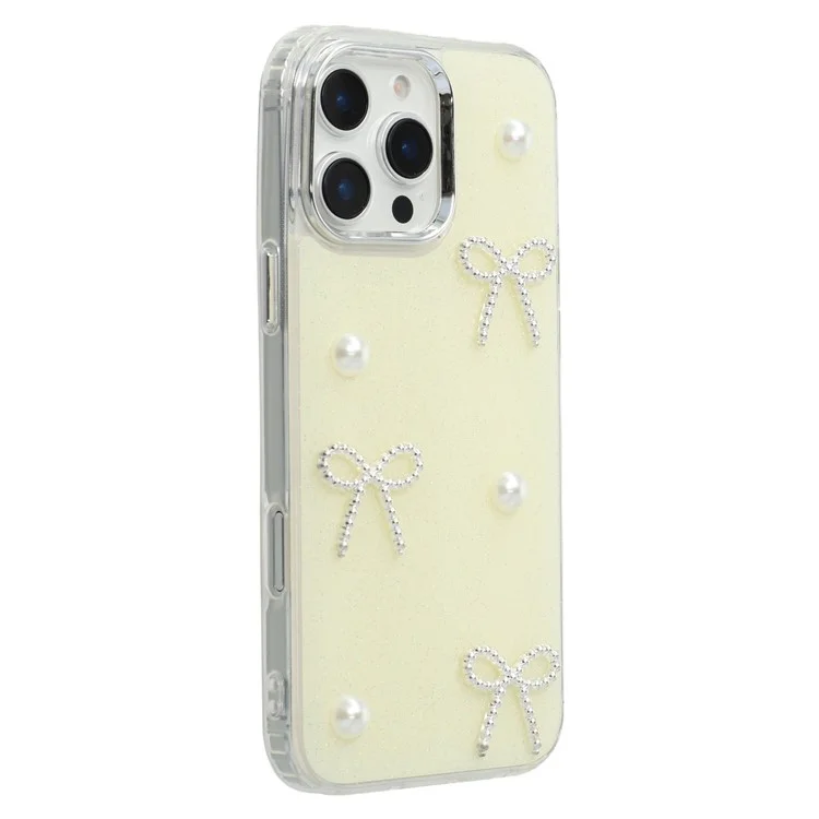 Coque iPhone 16 Pro Max Design Époxy Nœud Nacré TPU + PC Housse Arrière de Téléphone - Jaune Clair