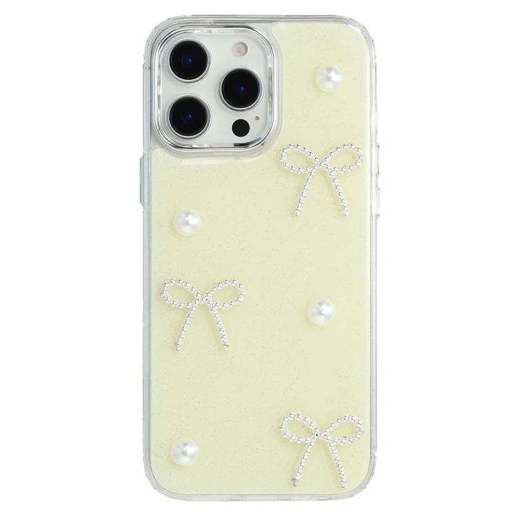 Coque iPhone 16 Pro Max Design Époxy Nœud Nacré TPU + PC Housse Arrière de Téléphone - Jaune Clair