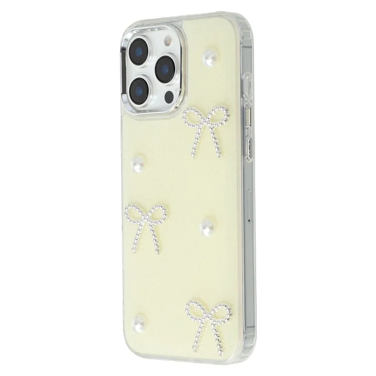 Coque iPhone 16 Pro Max Design Époxy Nœud Nacré TPU + PC Housse Arrière de Téléphone - Jaune Clair