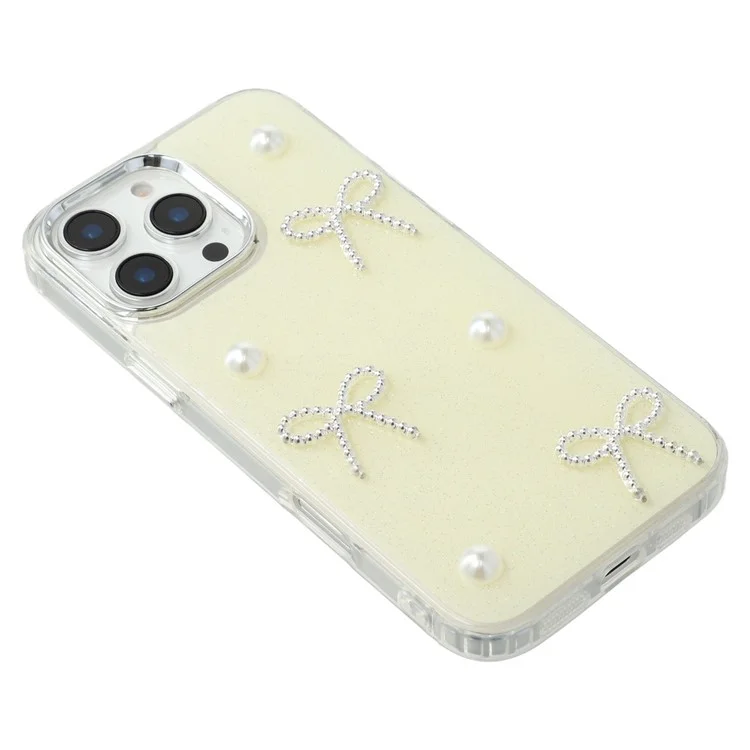 Coque iPhone 16 Pro Max Design Époxy Nœud Nacré TPU + PC Housse Arrière de Téléphone - Jaune Clair