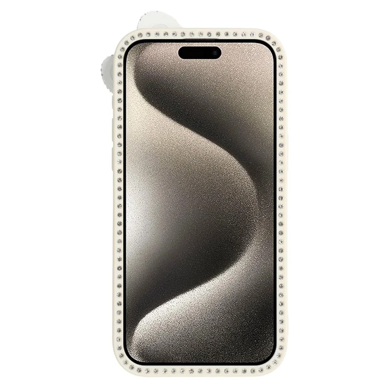 For iPhone 15 Pro Max Case Epoxy Design TPU + PC Phone Back Cover with Bow, Rhinestone Decor - White