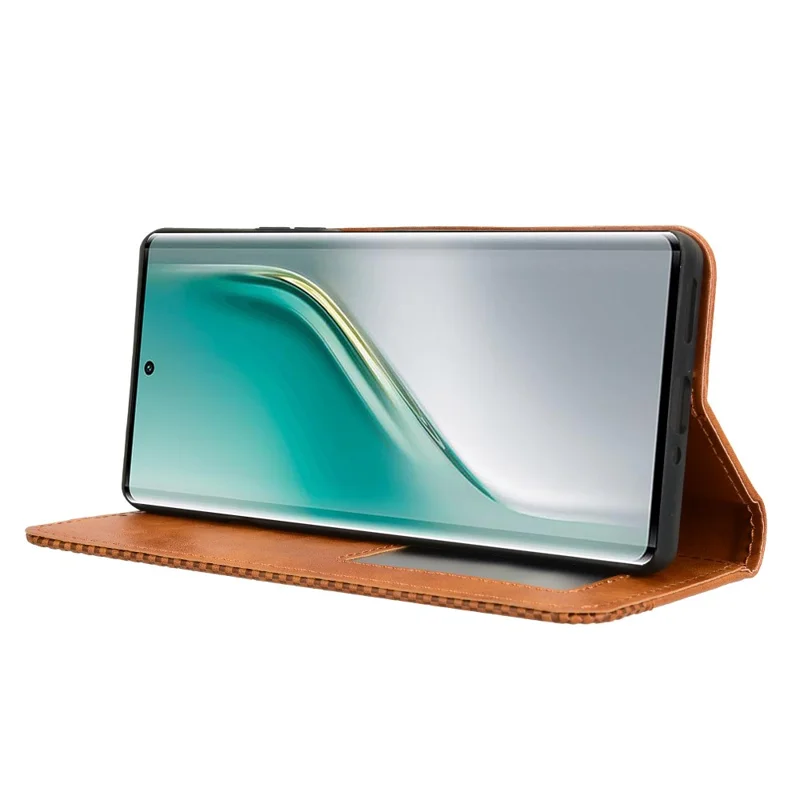 Чехол-книжка из кожи для TECNO Camon 40 4G CM5 с подставкой и винтажной текстурой - Коричневый