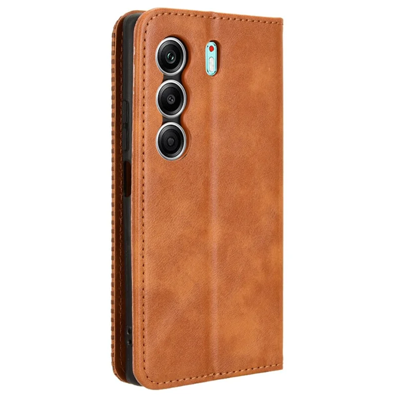 Чехол-книжка из кожи для TECNO Camon 40 4G CM5 с подставкой и винтажной текстурой - Коричневый