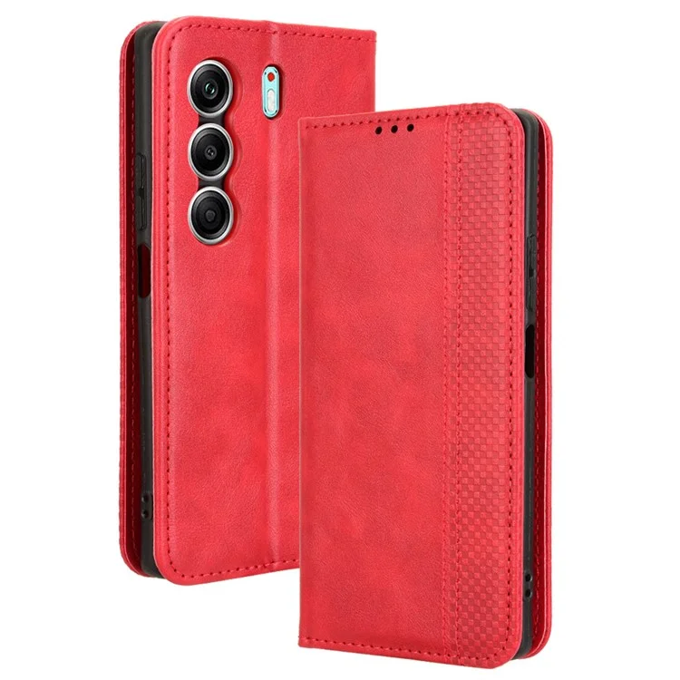 Чехол-кошелек для TECNO Camon 40 4G CM5 с подставкой, в ретро-стиле, с текстурой - Красный