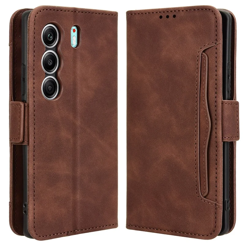 For TECNO Camon 40 4G CM5 Leather Case Phone Wallet Cover with Multiple Card Slots - Brown