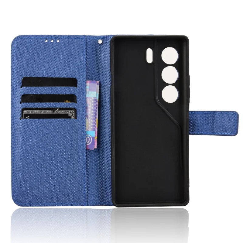For TECNO Camon 40 4G CM5 Case PU Leather Diamond Texture Wallet Phone Cover - Blue