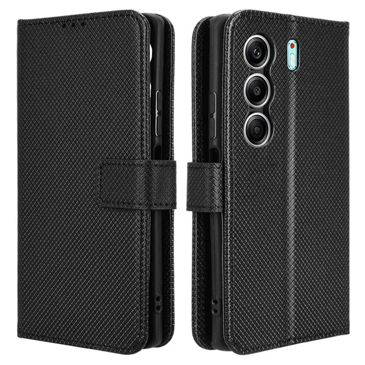Чехол для TECNO Camon 40 4G CM5 из искусственной кожи с diamond-текстурой, кошелек для телефона - Черный