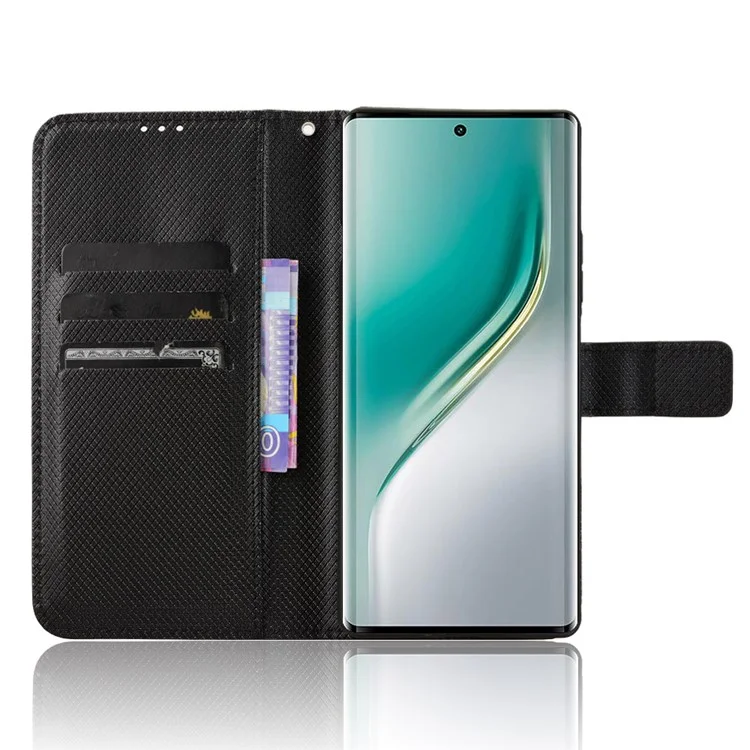 Чехол для TECNO Camon 40 4G CM5 из искусственной кожи с diamond-текстурой, кошелек для телефона - Черный