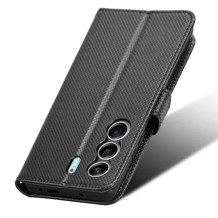 Чехол для TECNO Camon 40 4G CM5 из искусственной кожи с diamond-текстурой, кошелек для телефона - Черный