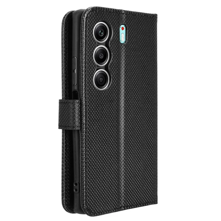 Чехол для TECNO Camon 40 4G CM5 из искусственной кожи с diamond-текстурой, кошелек для телефона - Черный
