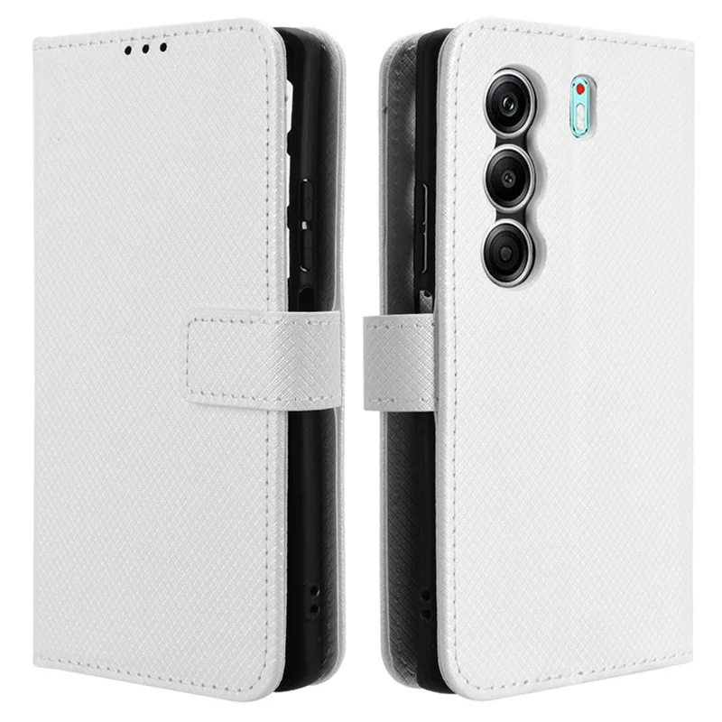 For TECNO Camon 40 4G CM5 Case PU Leather Diamond Texture Wallet Phone Cover - White