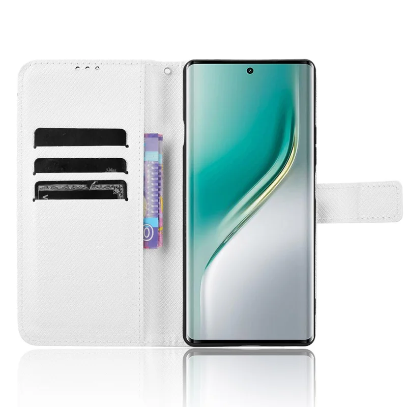 For TECNO Camon 40 4G CM5 Case PU Leather Diamond Texture Wallet Phone Cover - White