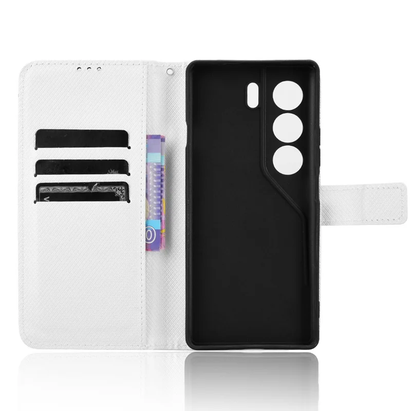 For TECNO Camon 40 4G CM5 Case PU Leather Diamond Texture Wallet Phone Cover - White