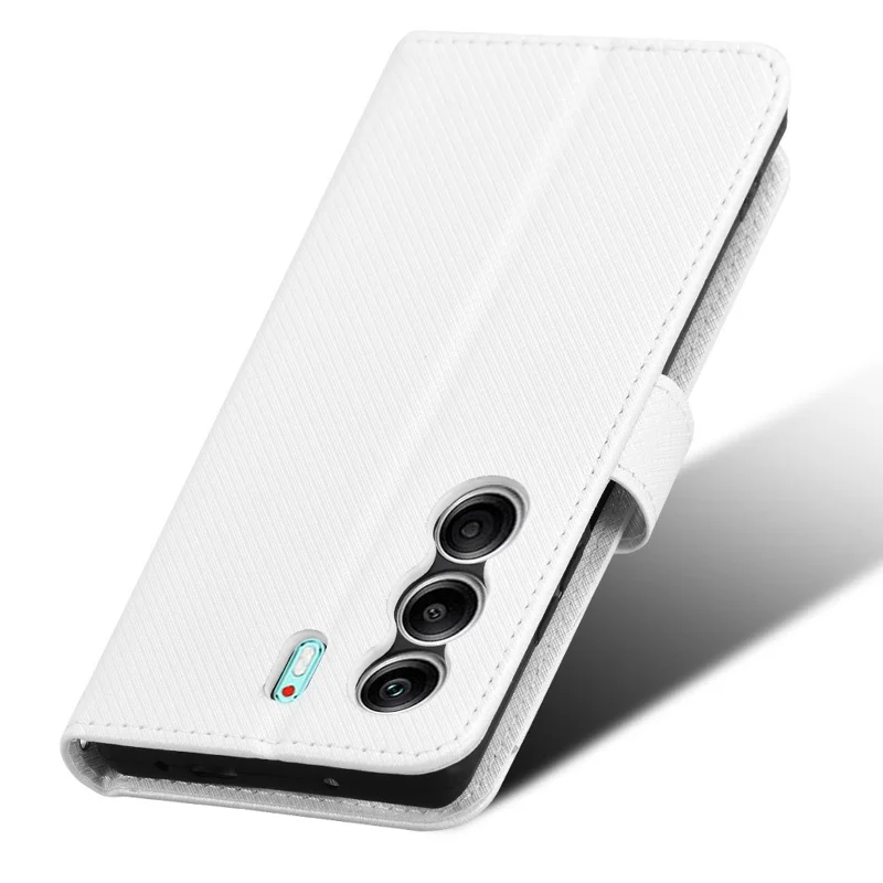 For TECNO Camon 40 4G CM5 Case PU Leather Diamond Texture Wallet Phone Cover - White