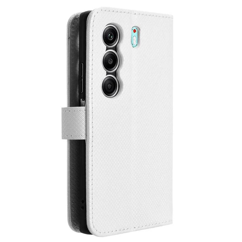 For TECNO Camon 40 4G CM5 Case PU Leather Diamond Texture Wallet Phone Cover - White