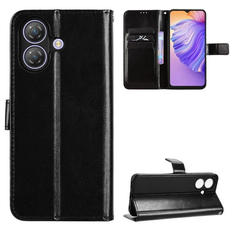 Capa para Ulefone Note 21 com Textura de Couro Crazy Horse, Carteira para Celular - Preto