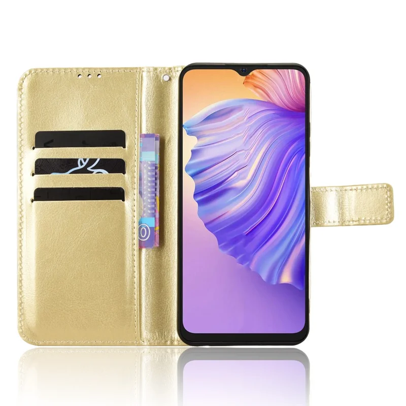 Obudowa do Ulefone Note 21, etui portfel z udźwięknieniem Crazy Horse z premium skórzanego PU - złoty