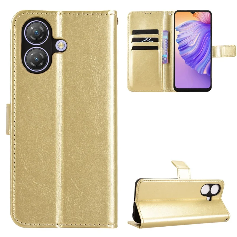 Obudowa do Ulefone Note 21, etui portfel z udźwięknieniem Crazy Horse z premium skórzanego PU - złoty