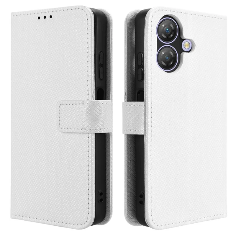 For Ulefone Note 21 Case PU Leather Diamond Texture Wallet Phone Cover - White