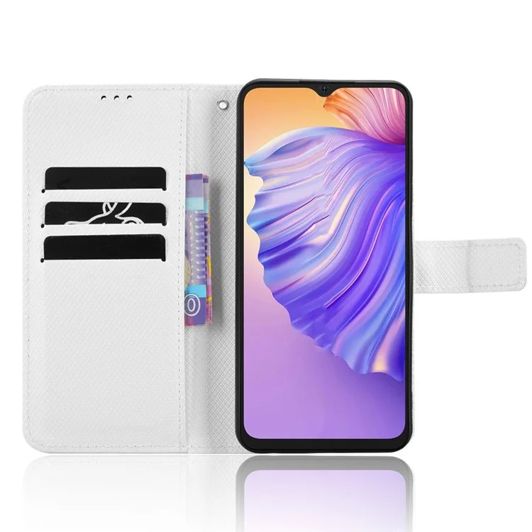 For Ulefone Note 21 Case PU Leather Diamond Texture Wallet Phone Cover - White