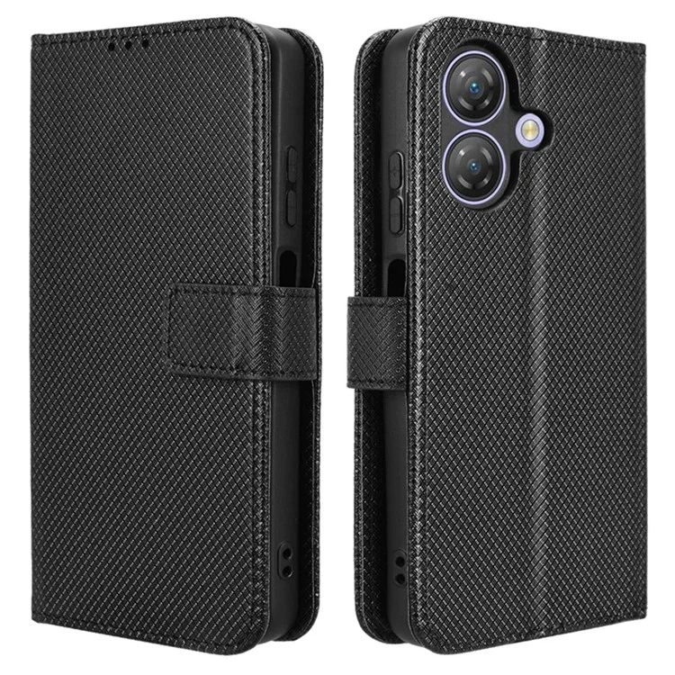 For Ulefone Note 21 Case PU Leather Diamond Texture Wallet Phone Cover - Black