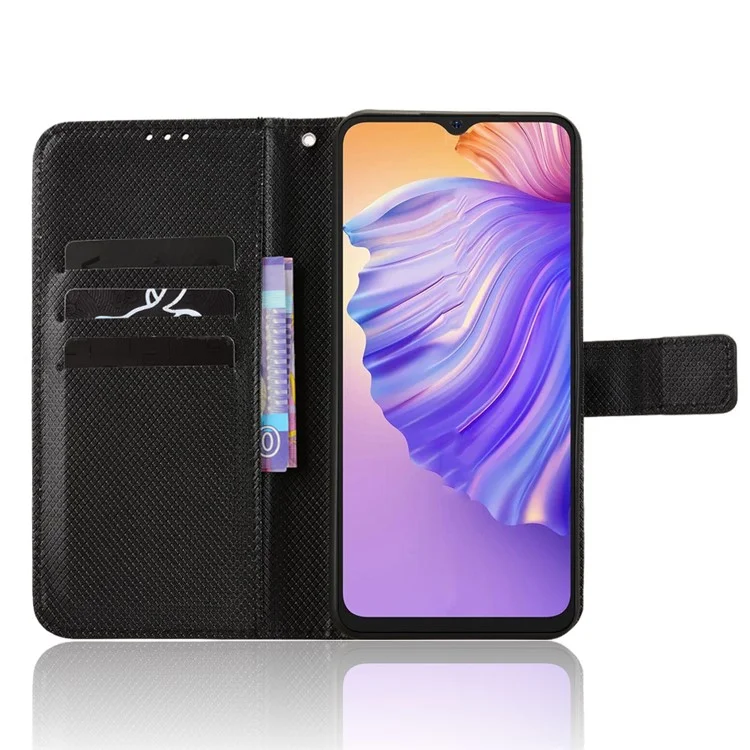 For Ulefone Note 21 Case PU Leather Diamond Texture Wallet Phone Cover - Black
