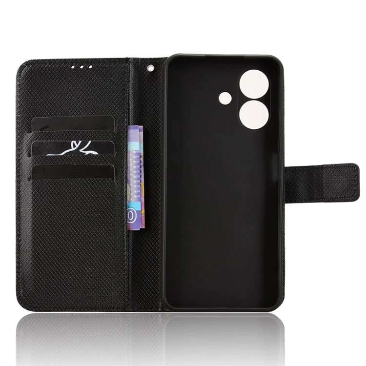 For Ulefone Note 21 Case PU Leather Diamond Texture Wallet Phone Cover - Black