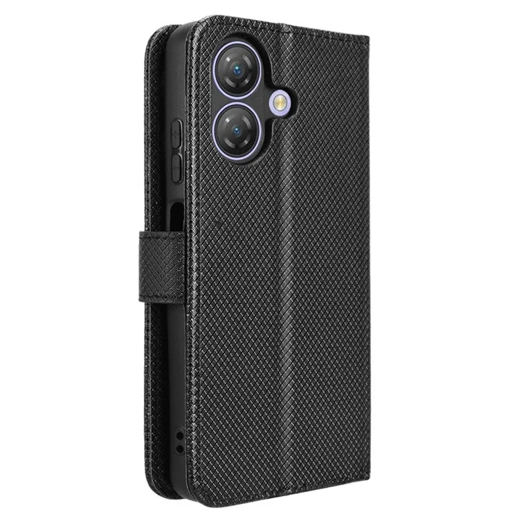 For Ulefone Note 21 Case PU Leather Diamond Texture Wallet Phone Cover - Black
