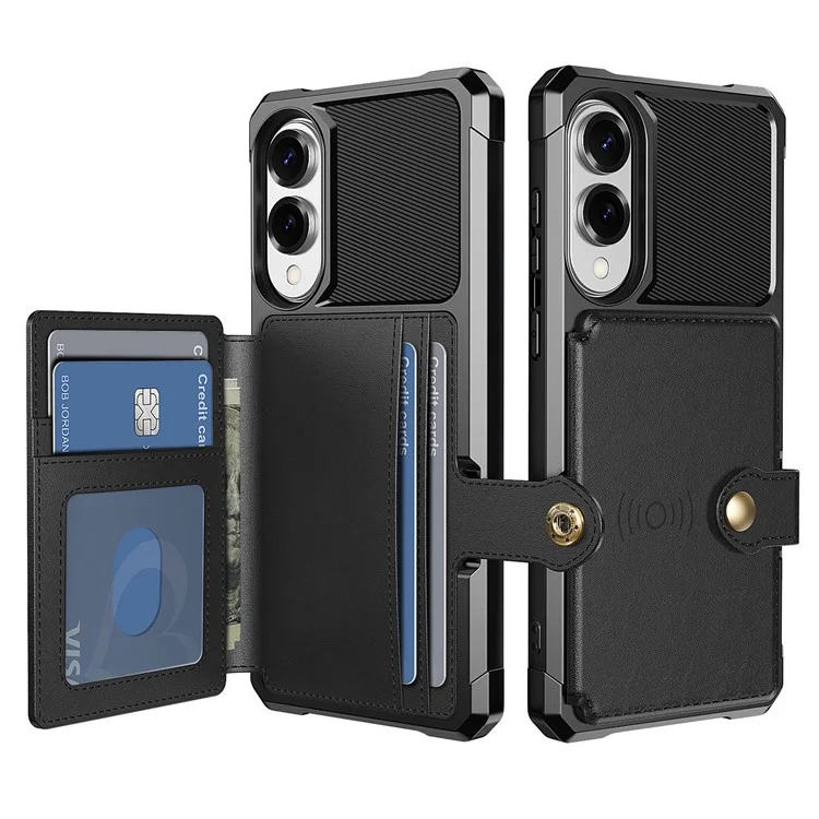 For Samsung Galaxy S25 Edge Case with Card Holder PU Leather + TPU Phone Back Cover - Black