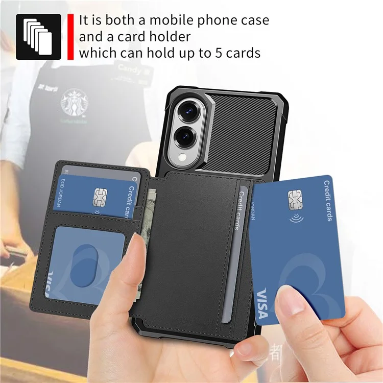 For Samsung Galaxy S25 Edge Case with Card Holder PU Leather + TPU Phone Back Cover - Black