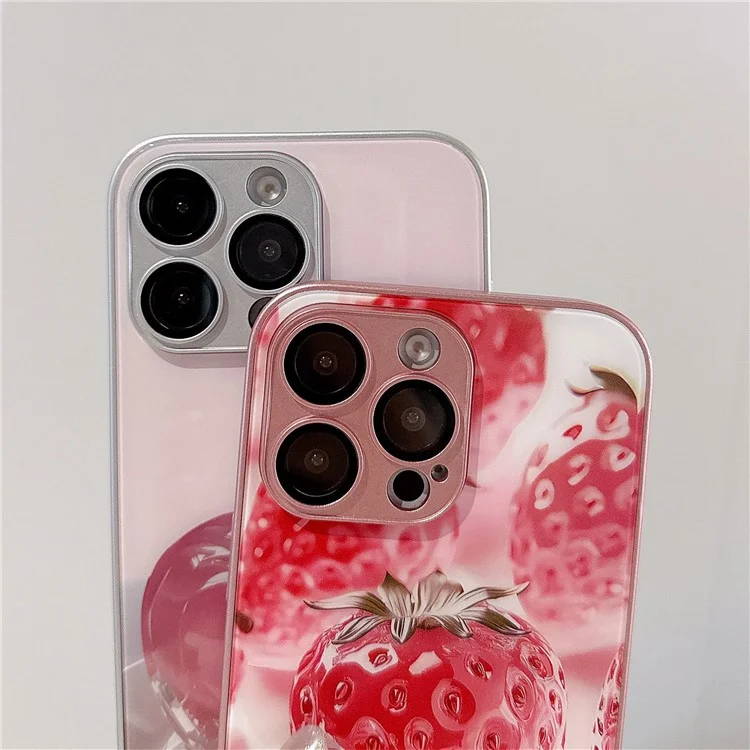 For iPhone 15 Pro Max Case Mirror Painted Fruit Pattern TPU + Acrylic Phone Cover - Cherry