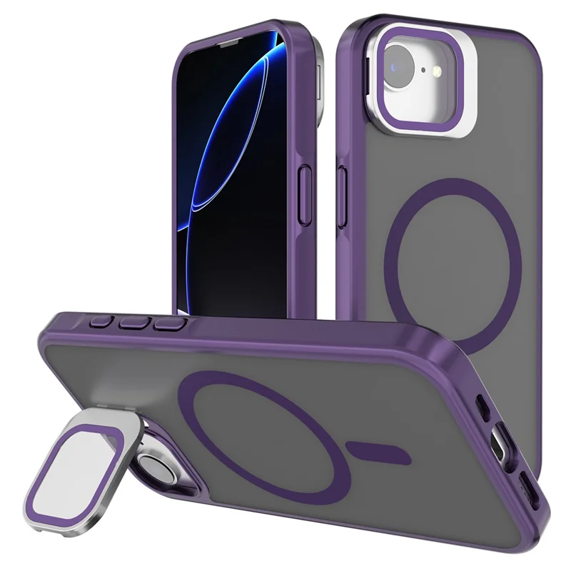 For iPhone 16e Case Compatible with MagSafe Lens Kickstand PC + TPU Matte Phone Cover - Dark Purple