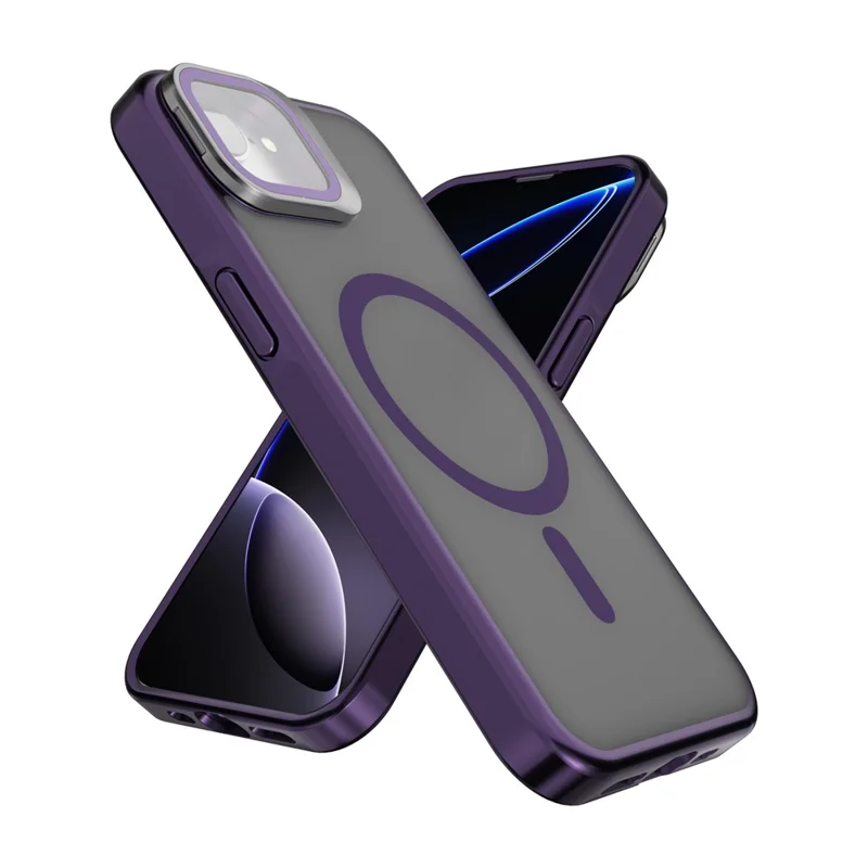 For iPhone 16e Case Compatible with MagSafe Lens Kickstand PC + TPU Matte Phone Cover - Dark Purple