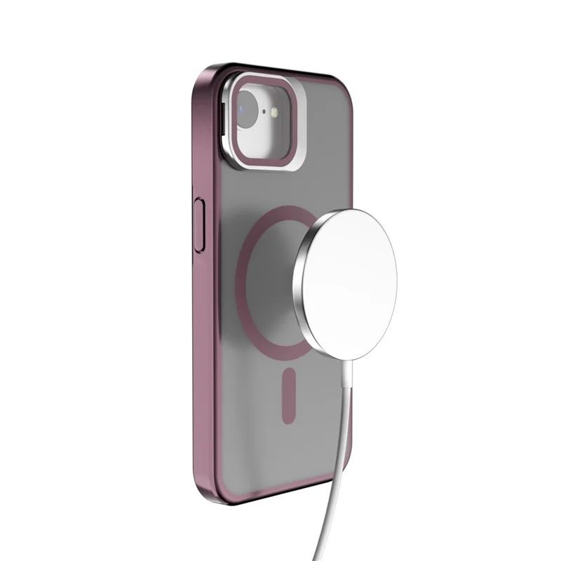 For iPhone 16e Case Compatible with MagSafe Lens Kickstand PC + TPU Matte Phone Cover - Dark Purple