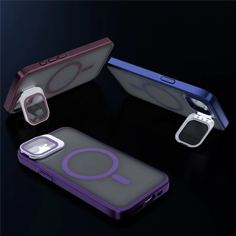 For iPhone 16e Case Compatible with MagSafe Lens Kickstand PC + TPU Matte Phone Cover - Dark Purple
