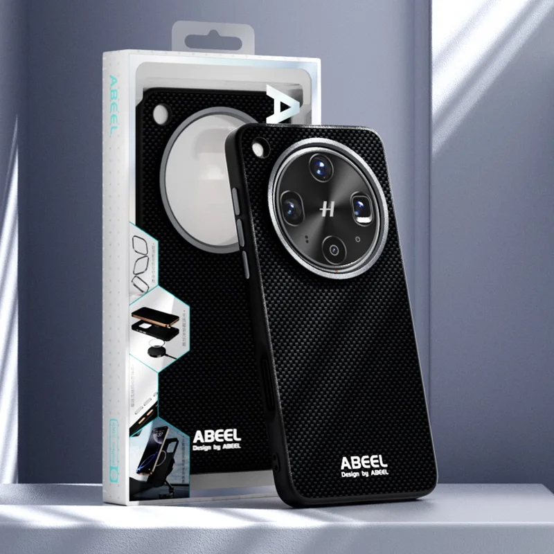 ABEEL för Oppo Find X8s 5G skal kompatibelt med MagSafe tryckt PC TPU aluminiumlegering läderskydd - Svart