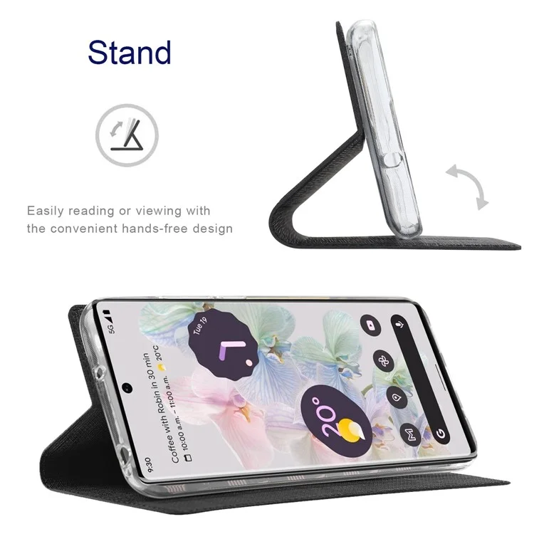 VILI DMX-серия для Google Pixel 7 5G Anti-scratch PU Leather Auto Closing Magnetic Phone Case Card Holder Stand Protective Cover - Черный
