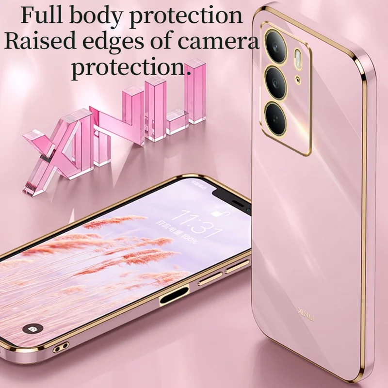 XINLI For Realme C75 4G Case TPU Phone Cover with Electroplating Frame - Cyan