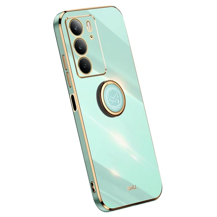 Capa XINLI para Realme C75 com Suporte de Anel, Acabamento Eletrolítico em TPU - Ciano