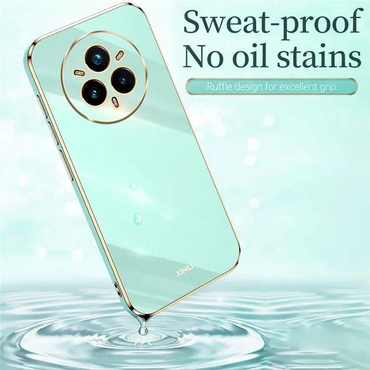 Capa XINLI para Realme 14 Pro+ 5G com Anel de Suporte e Acabamento Eletrolítico em TPU - Ciano