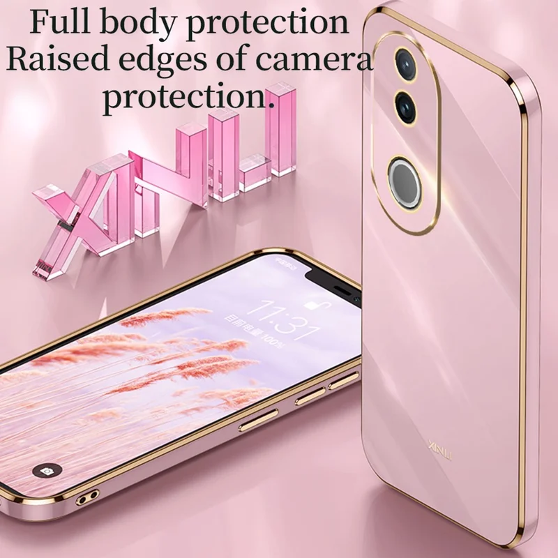 Чехол XINLI для vivo V50 5G с кольцом-подставкой и электролитическим TPU покрытием - Голубой